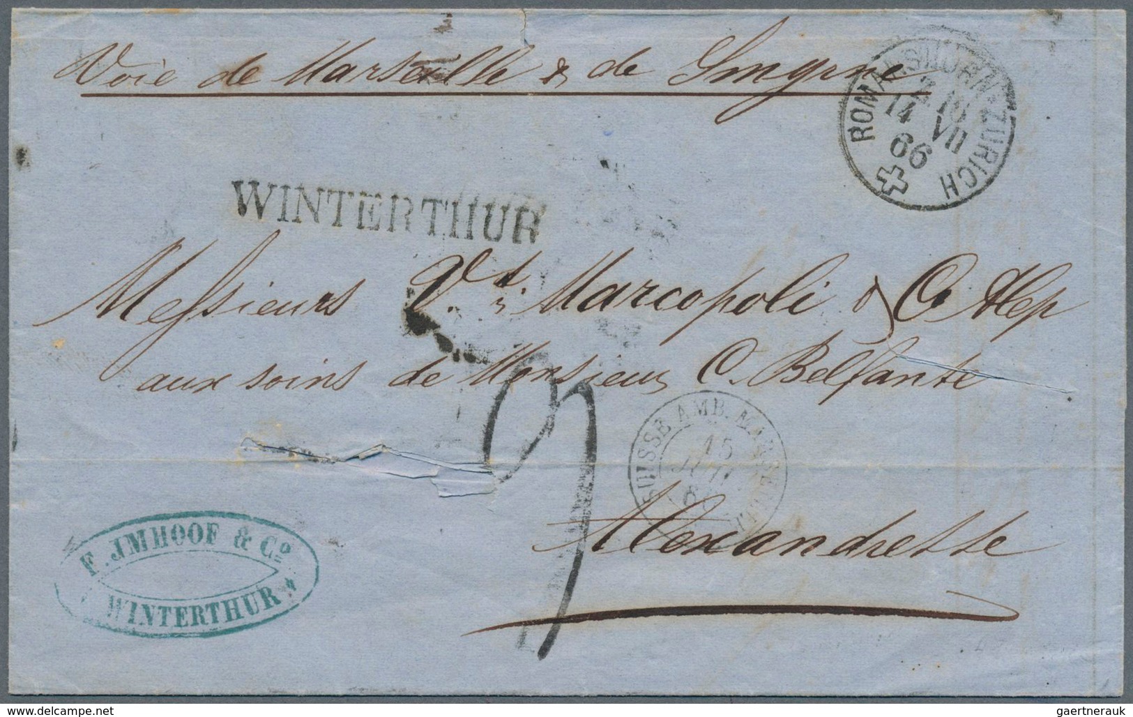 16084 Schweiz: 1861/1866 Destination Alexandrette, Syrien: Zwei Unfrankierte Briefe Von Winterthur Nach Al - Ungebraucht