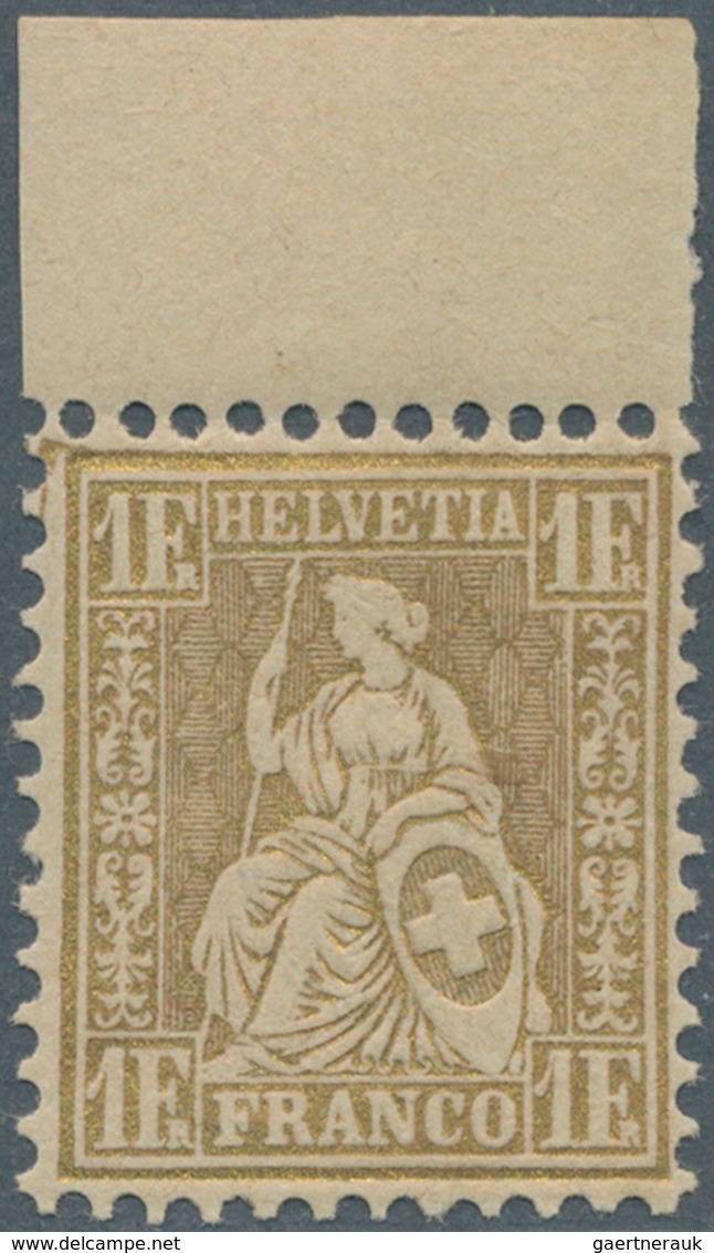 16085 Schweiz: 1864, 1 F. "Sitzende Helvetia" Ungefaltetes Unsigniertes Postfrisches Oberrandstück, Auch I - Neufs