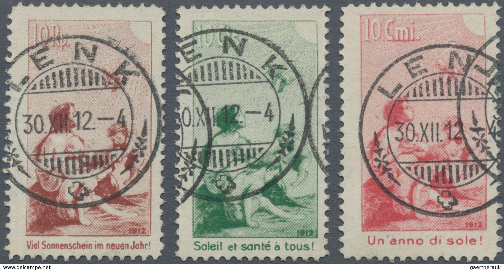 16101A Schweiz: 1912, "PRO JUVENTUTE VORLÄUFE", 10 Rp. - 10 Cmi., 3 Werte, Komplett Gestempelter Luxussatz - Neufs