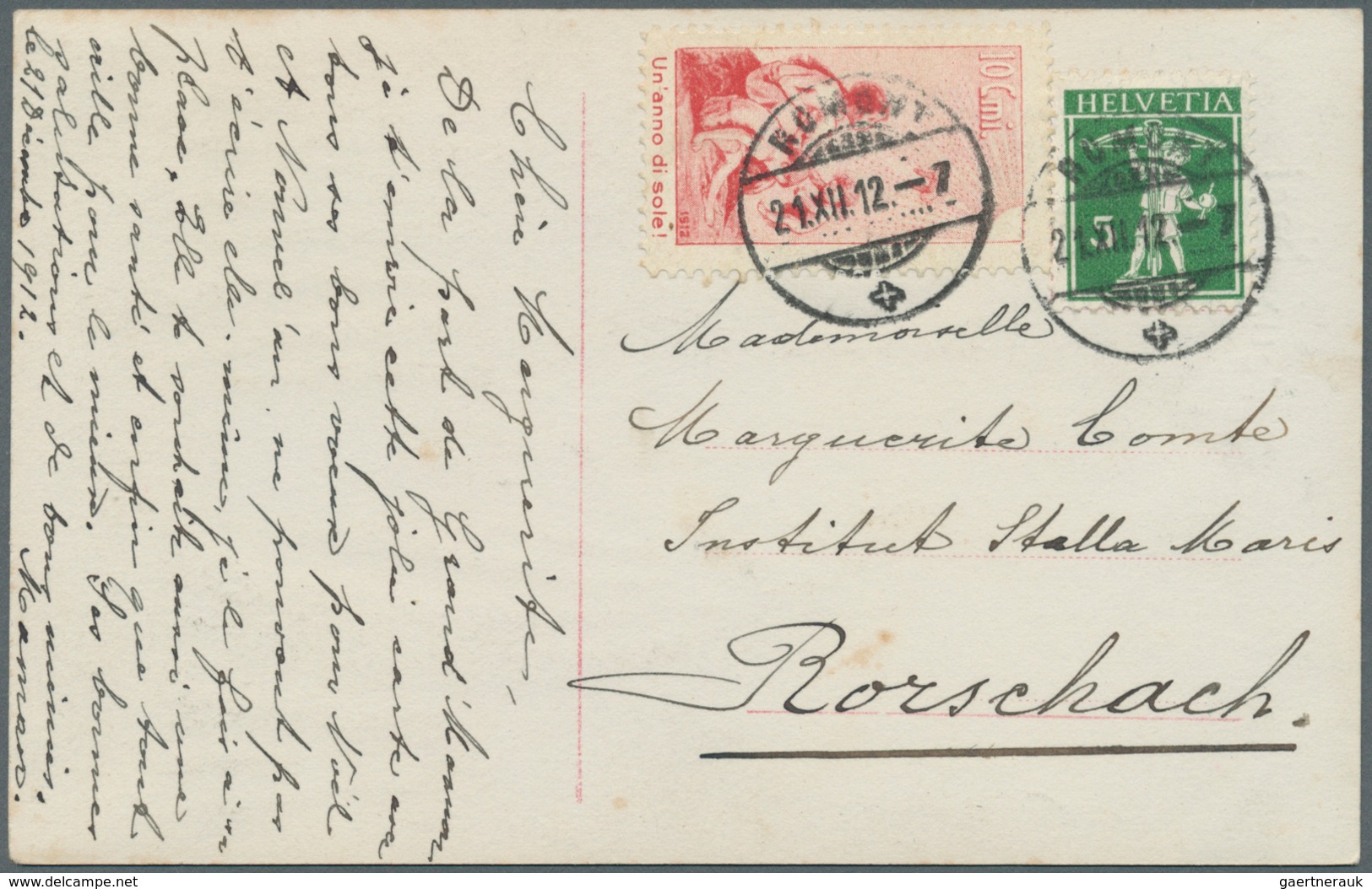 16102 Schweiz: 1912, Weihnachts-Postkarte Frankiert Mit Pro Juventute Rot In Italienischer Sprache Und 5 R - Ungebraucht