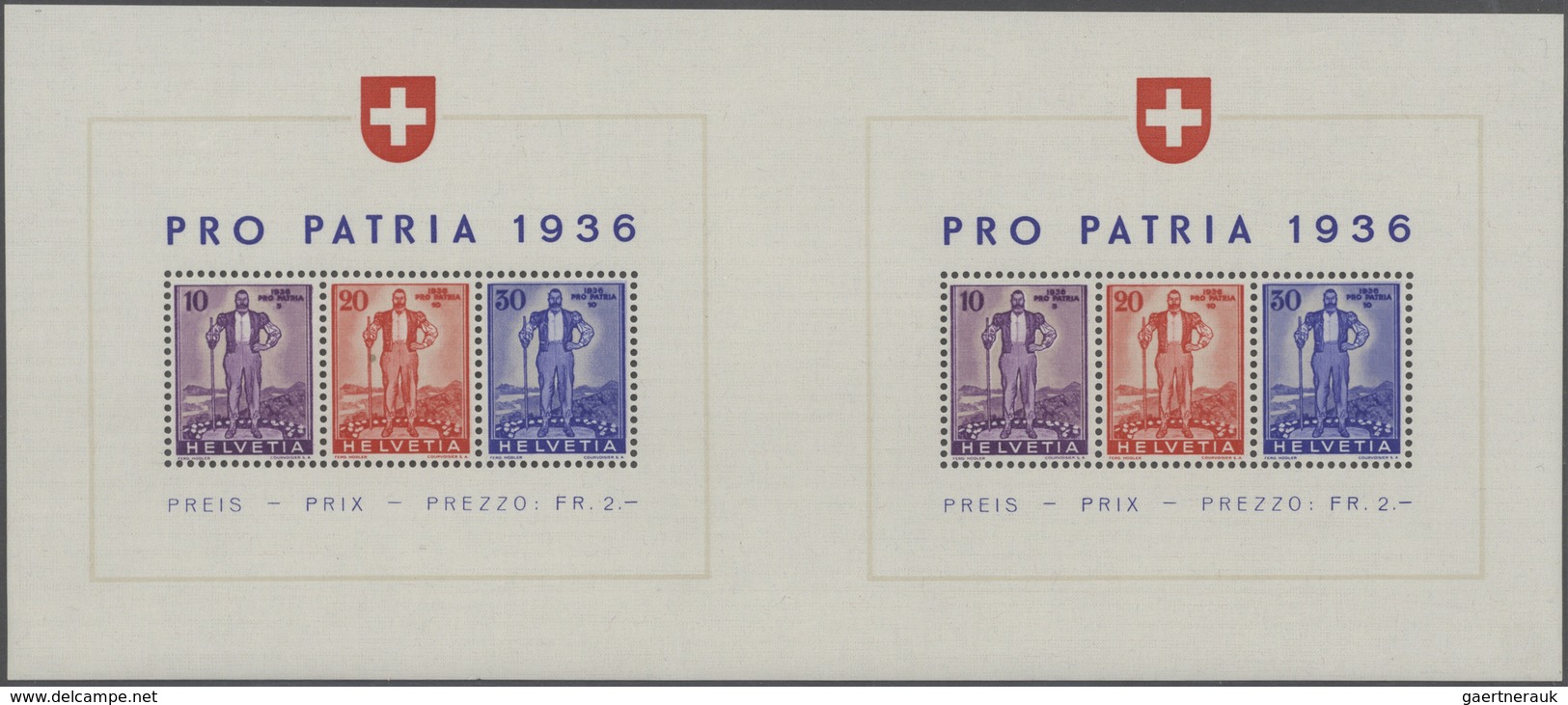 16111A Schweiz: 1936, Blockform Zur "Bundesfeier - PRO PATRIA 1936", 2 Blocks Je Postfrisch Und Im Waagerec - Ungebraucht