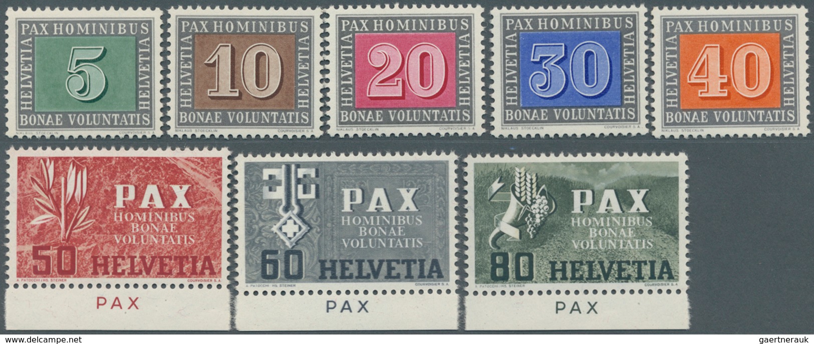 16120 Schweiz: 1945, 5 C. Bis 10 Fr. Pax-Satz Komplett, Postfrisch, Pracht - Neufs