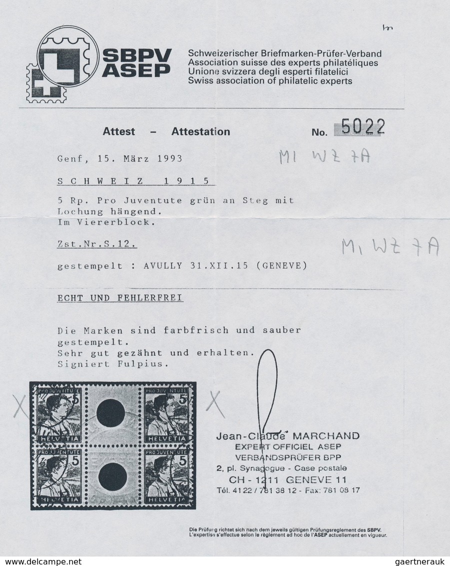 16130 Schweiz - Zusammendrucke: 1915 Pro Juventute 5 Rp. Grün Im Zwischenstegpaar Mit Großer Lochung, Saub - Se-Tenant