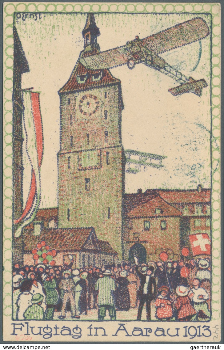 16141 Schweiz - Halbamtliche Flugmarken: 1913, 50 C. Flugpost Aarau - Olten Und 5 C. Freimarke Je Mit Flug - Usati
