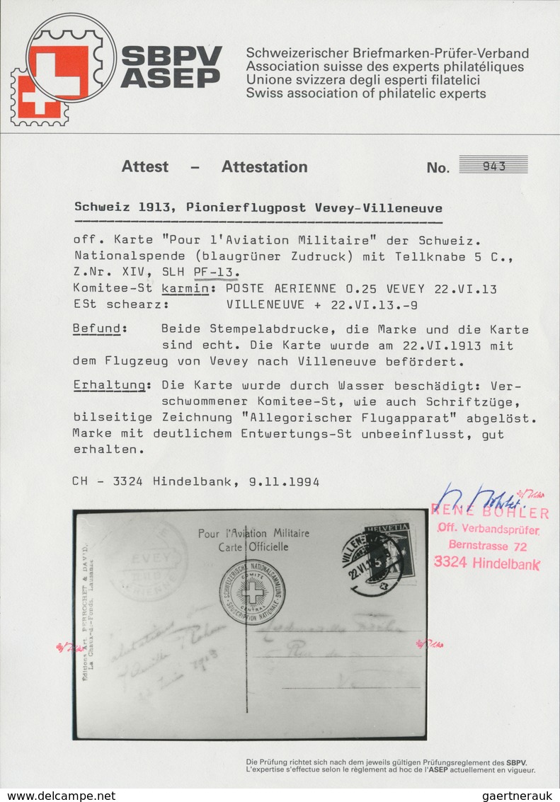 16142 Schweiz - Halbamtliche Flugmarken: 1913, Flugtag Vevey 22.6., 5 C. Freimarke Mit Poststempel "VILLEN - Usati