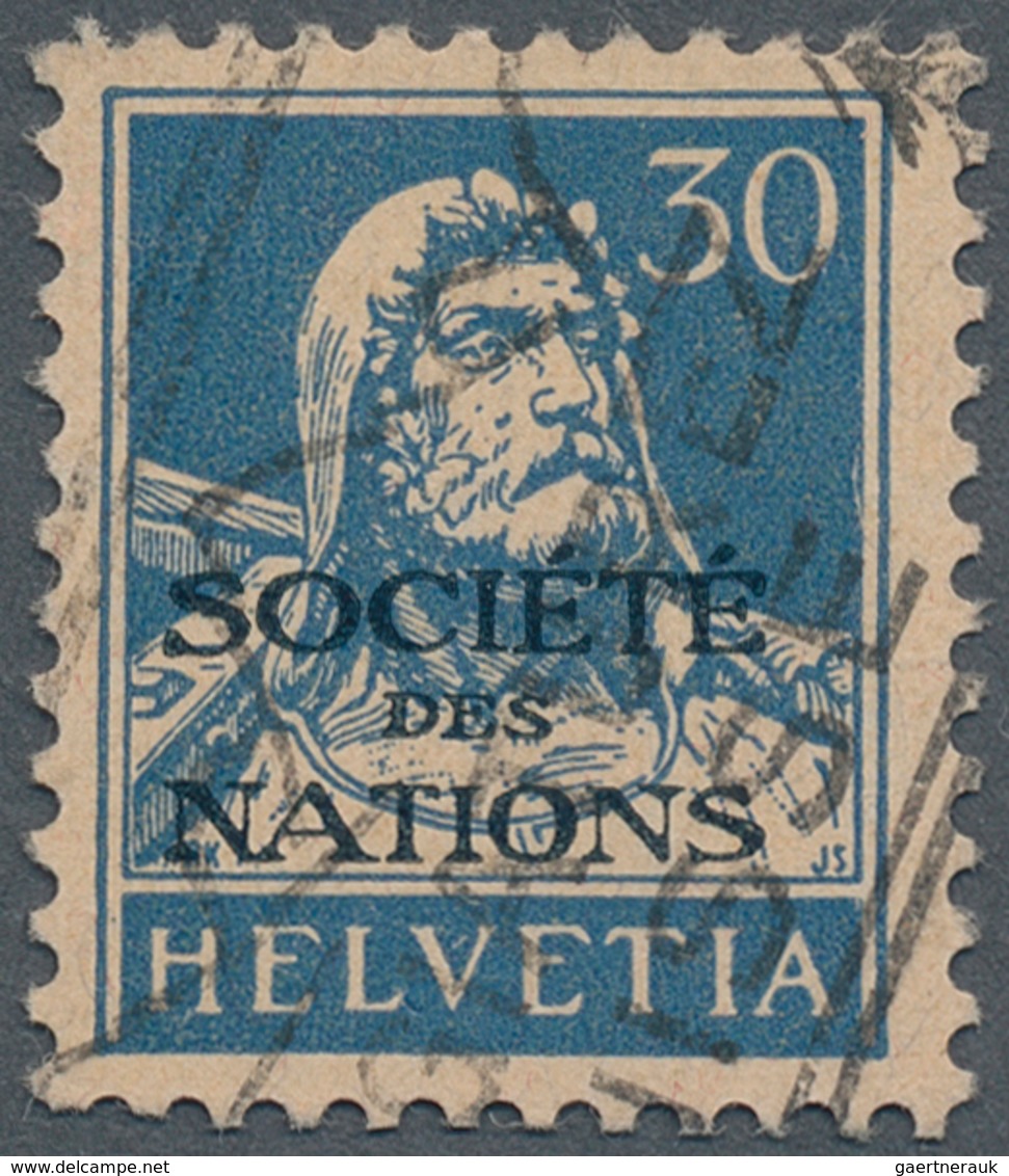 16147 Schweiz - Völkerbund (SDN): 1922/1925: 30 Rp Blau, Geriffeltes Papier, Mit Aufdruck "Societè Des Nat - ONU