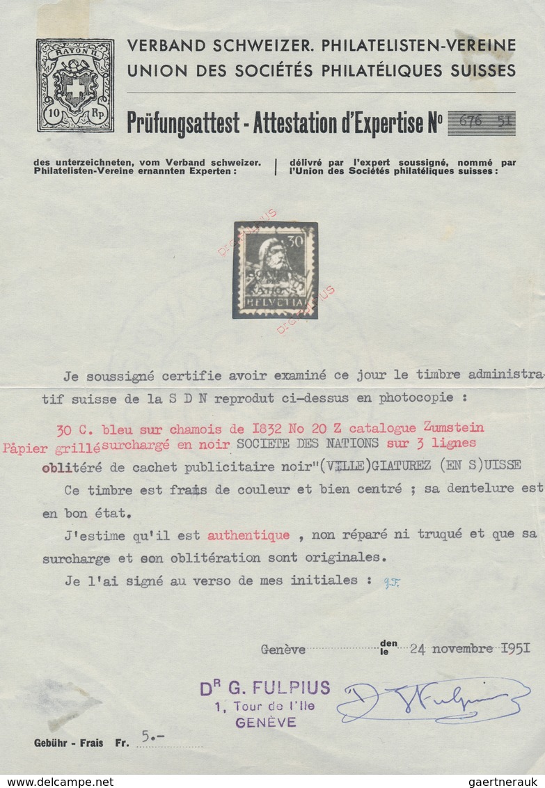 16147 Schweiz - Völkerbund (SDN): 1922/1925: 30 Rp Blau, Geriffeltes Papier, Mit Aufdruck "Societè Des Nat - UNO