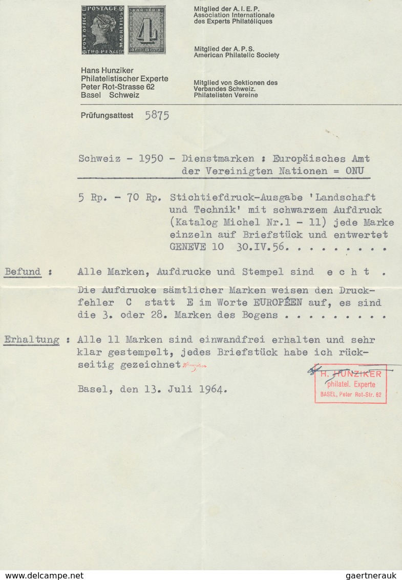 16152 Schweiz - Europäisches Amt Der Vereinten Nationen (ONU/UNO): 1956: 5-70 Rp. Komplett MIT PLATTENFEHL - UNO