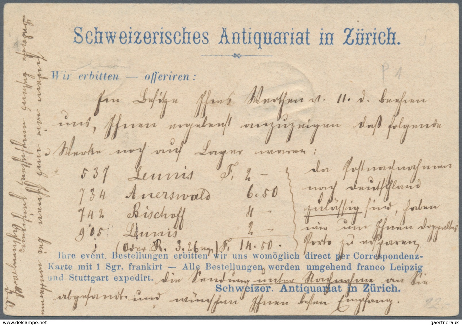 16153B Schweiz - Ganzsachen: 1870 Tübli-Ganzsachenkarte 5 Rp. Mit Rückseitigem Privatzudruck "Schweizerisch - Ganzsachen