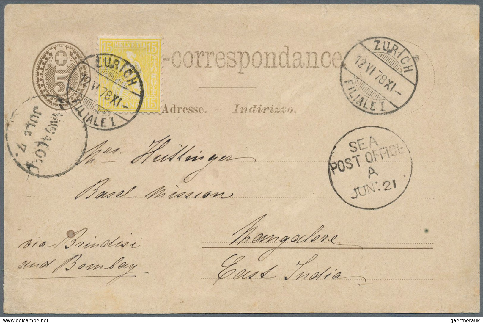 16156 Schweiz - Ganzsachen: 1878, Ganzsachenkarte 5 Rp. Braun Mit Zusatzfrankatur Sitzende Helvetia 15 Rp. - Ganzsachen