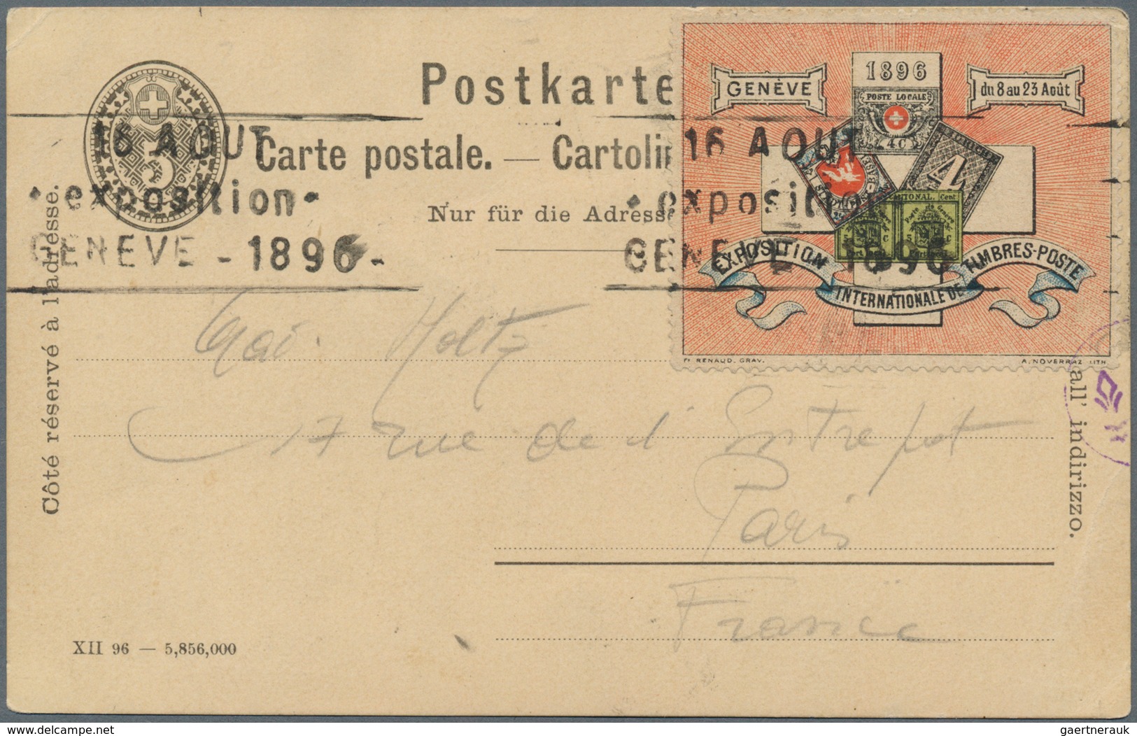 16167 Schweiz - Besonderheiten: 1896, Internationale Briefmarkenausstellung Genf 1896, Vignette Auf Gs. 5 - Sonstige & Ohne Zuordnung