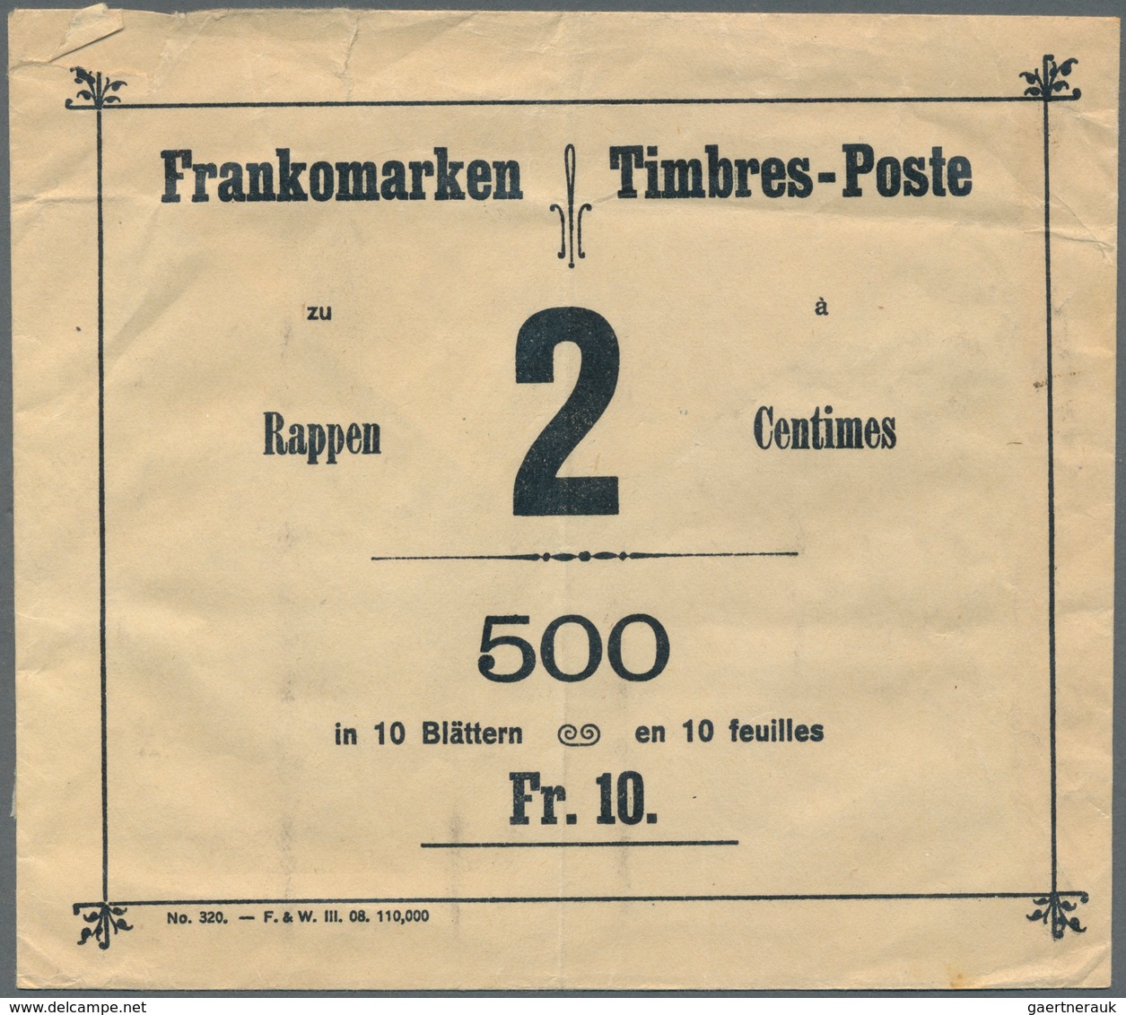 16168 Schweiz - Besonderheiten: 1907, Vier Original-Versandtaschen Für Briefmarken Zu 2 C, 5 C, 10 C Und 2 - Autres & Non Classés