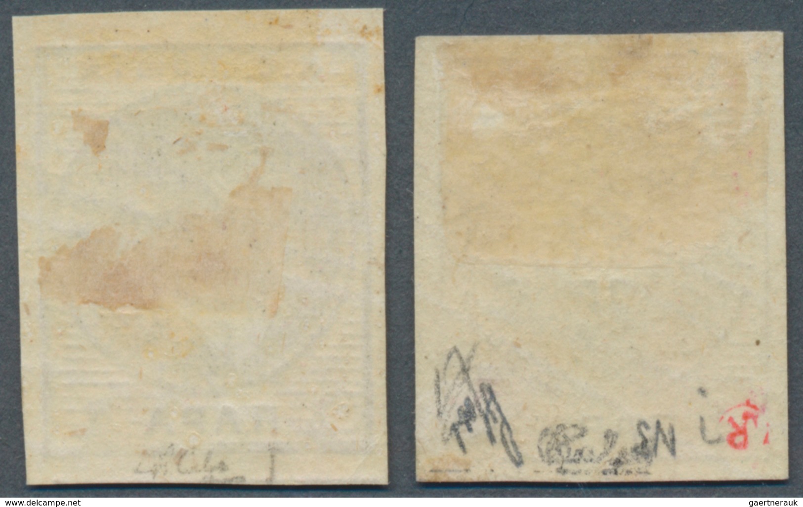 16171 Serbien: 1866, 1 Pa. Deep Green On Deep-rose Paper, 2 Diff. Shades Unused With Hinge On Paper, Fine, - Serbie