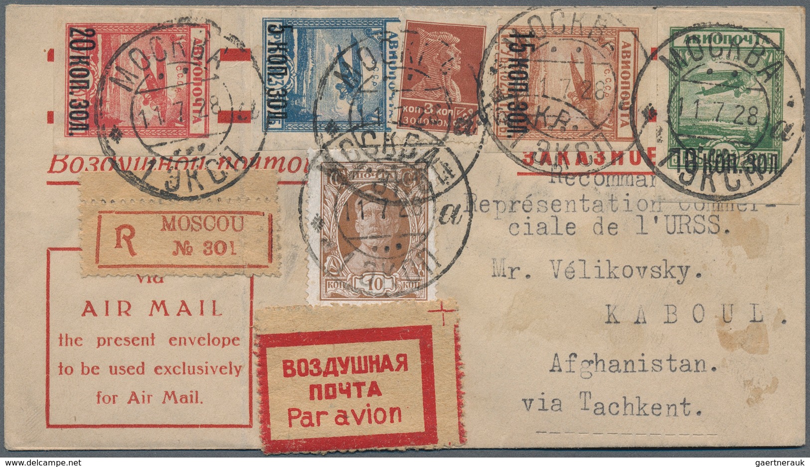 16179 Sowjetunion: 1928, 11.7., Registered Per Express Airmail From MOSKOW 11.7.28 Adressed To "Représanta - Lettres & Documents