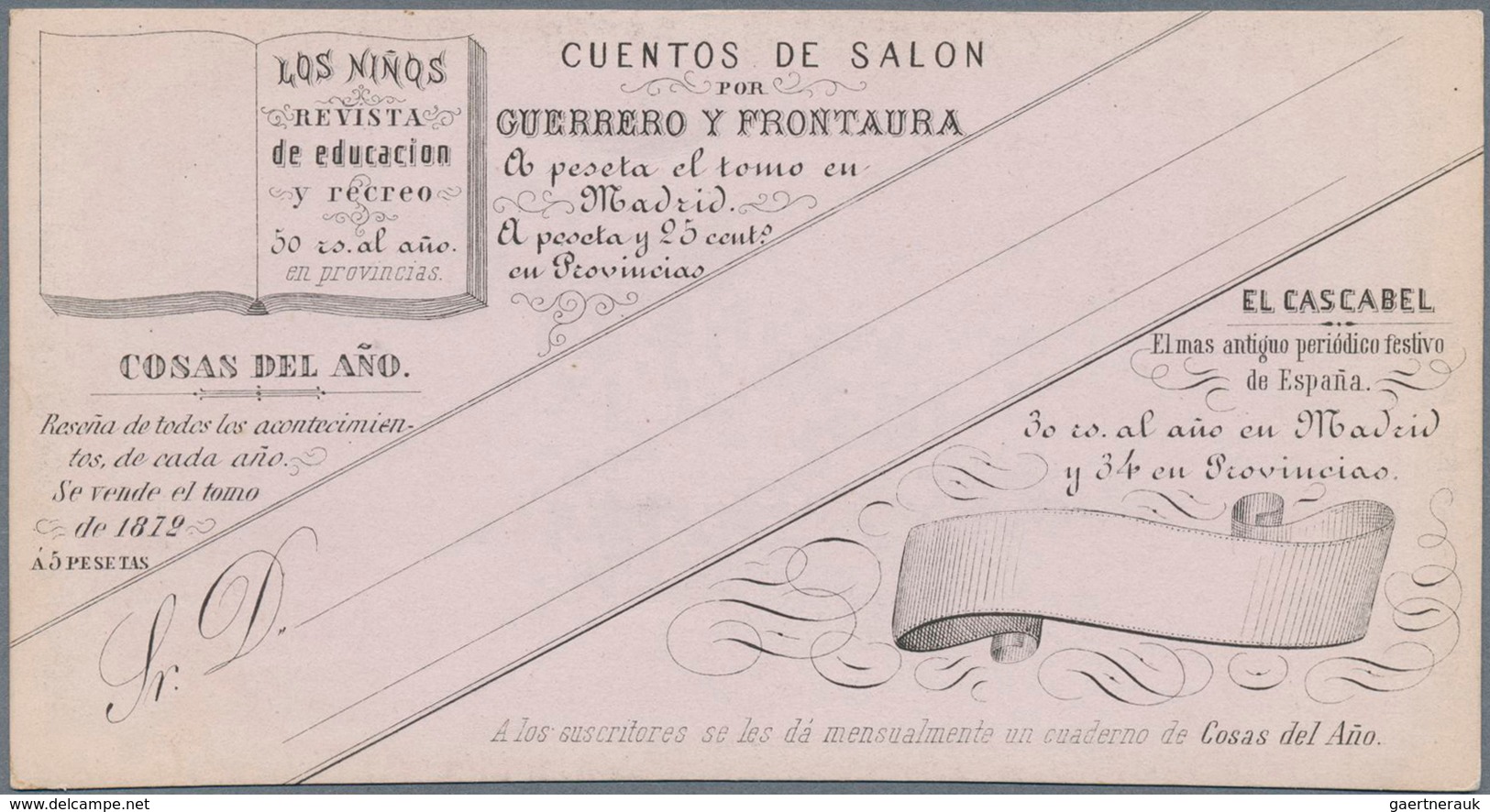 16249 Spanien: 1873, 2 Private, Extensively Preprinted And Illustrated Postcard Forms "CUENTOS DE SALON Po - Oblitérés