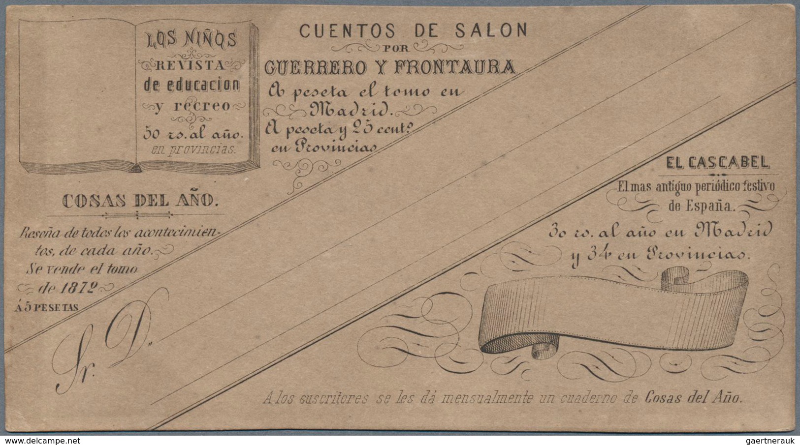 16249 Spanien: 1873, 2 Private, Extensively Preprinted And Illustrated Postcard Forms "CUENTOS DE SALON Po - Oblitérés