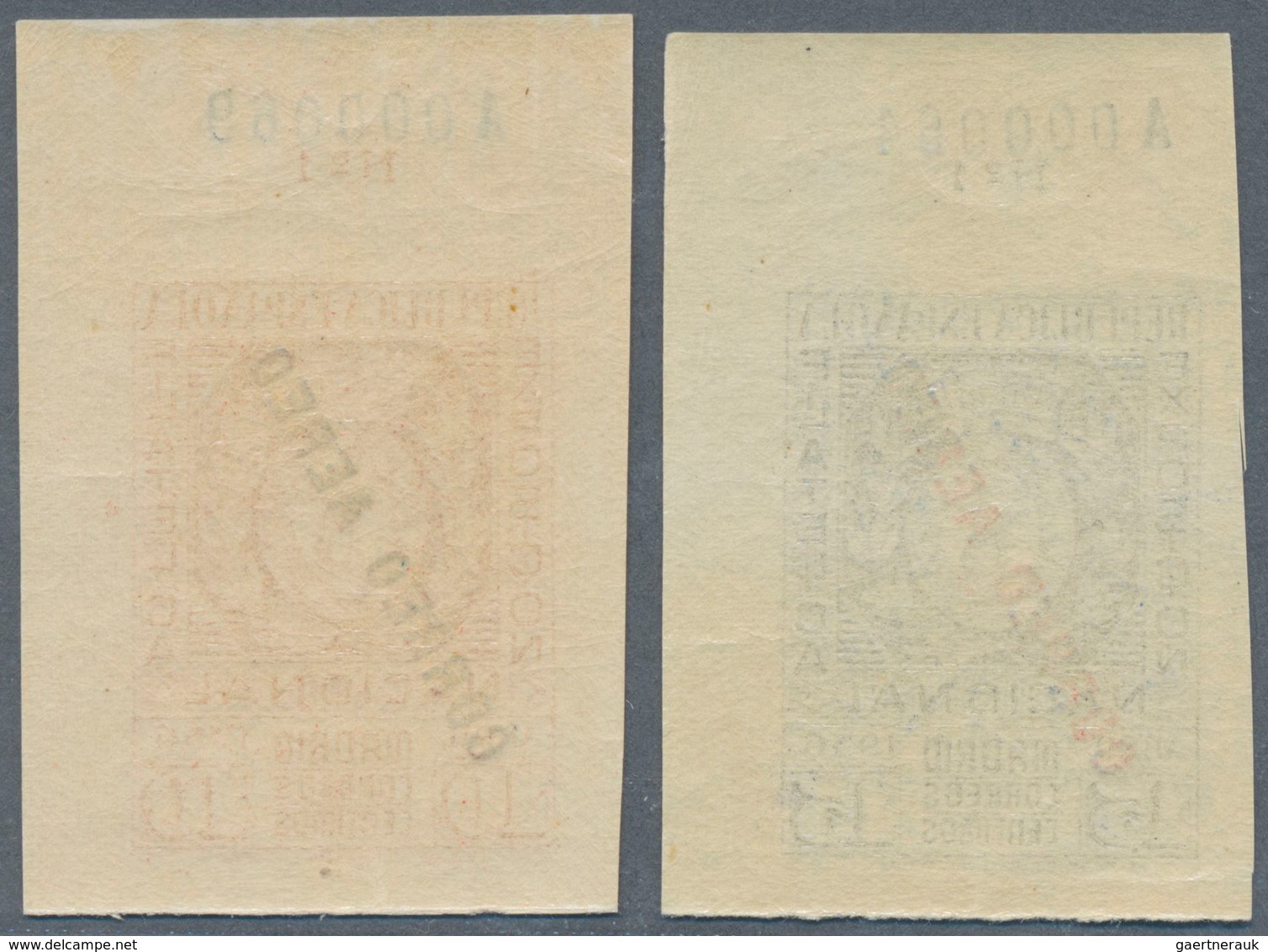 16260 Spanien: 1936, Philatelic Exhibition Airmails, 10c. Red And 15c. Blue, Top Marginal Copies With Shee - Usati