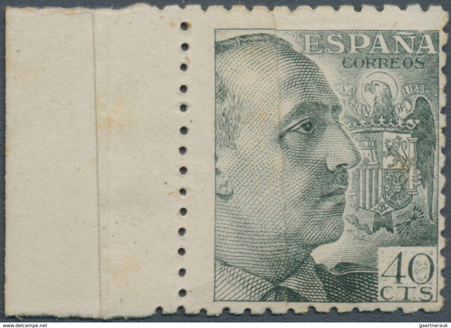 16264 Spanien: 1939, General Franco 40 C. With Sheet Margin At Left And Vertical Glued Paper Web, Unused, - Usati