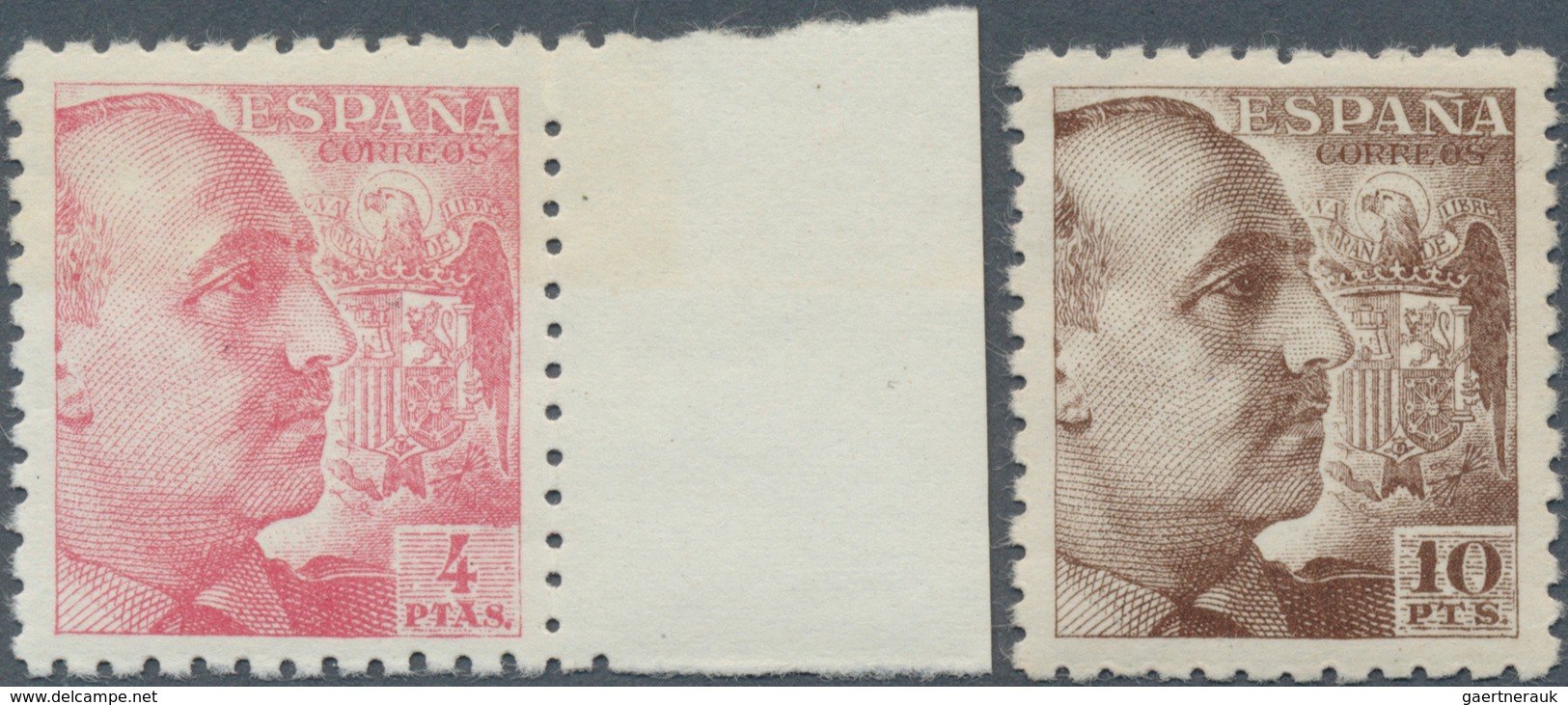 16265 Spanien: 1940, General Franco 4 PTAS Pink And 10 PTS Red-brown, Perforated 9 3/4: 10 1/4, Faultlessl - Gebraucht