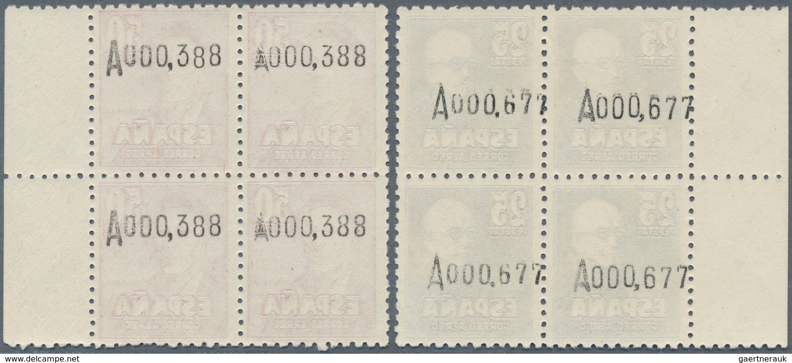 16266 Spanien: 1947. Complete Airmail Set 25p Falla And 50p Zuloaga In Margin Blocks Of 4. Mint, NH. (Sc # - Gebraucht