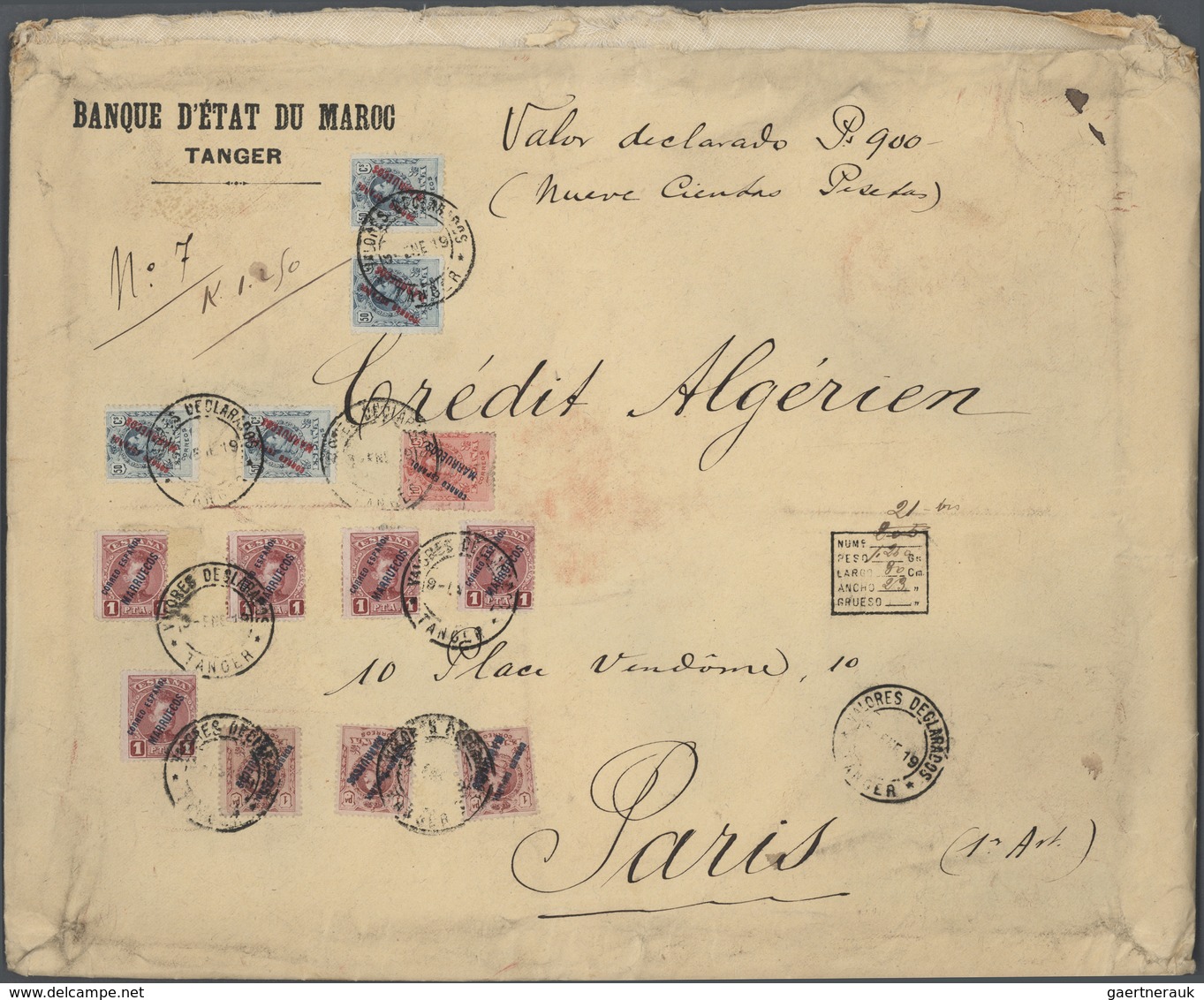 16271 Spanische Post In Marokko: 1919, 10 C Red, 4 X 50 C Grey-blue, 3 X 1 Pta Rose-red And 5 X 1 Pta Lila - Spanisch-Marokko