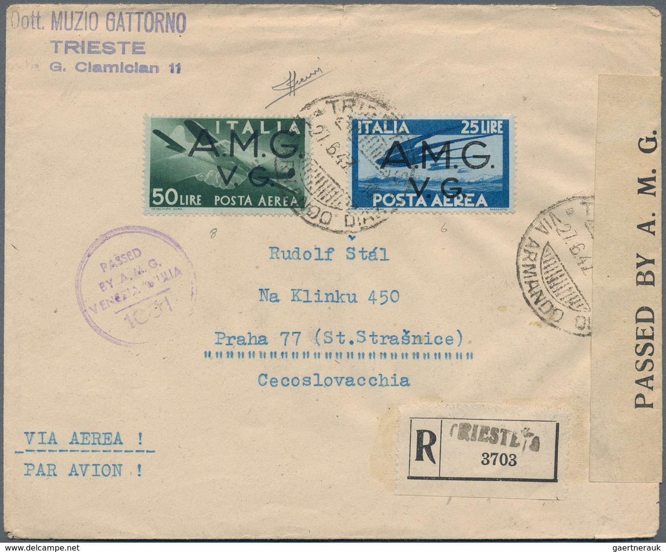 16280 Triest - Zone A: 1945/1947, Group Of 3 Covers: 25 L Blue And 50 L Green Airmail Stamps (Mi.29, 31), - Neufs