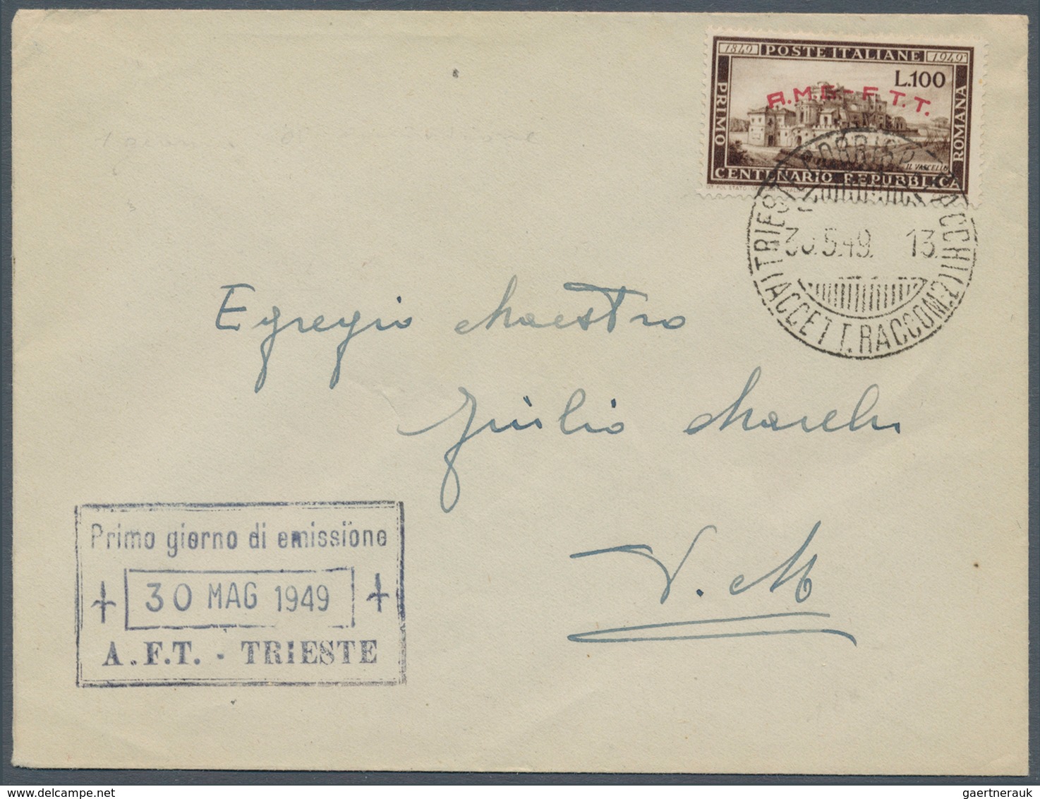 16283 Triest - Zone A: 1949, Singel Franking 100 Lire Deep Brown With Red Imprint "A.M.G.-F.T.T." On Rare - Ungebraucht