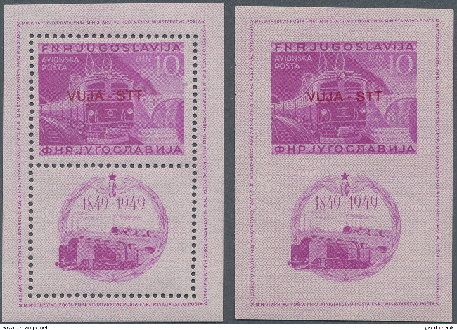 16287 Triest - Zone B: 1950, Railway Souvenir Sheets Perf./imperf., Two Pairs Unmounted Mint, One Piece Sl - Ungebraucht