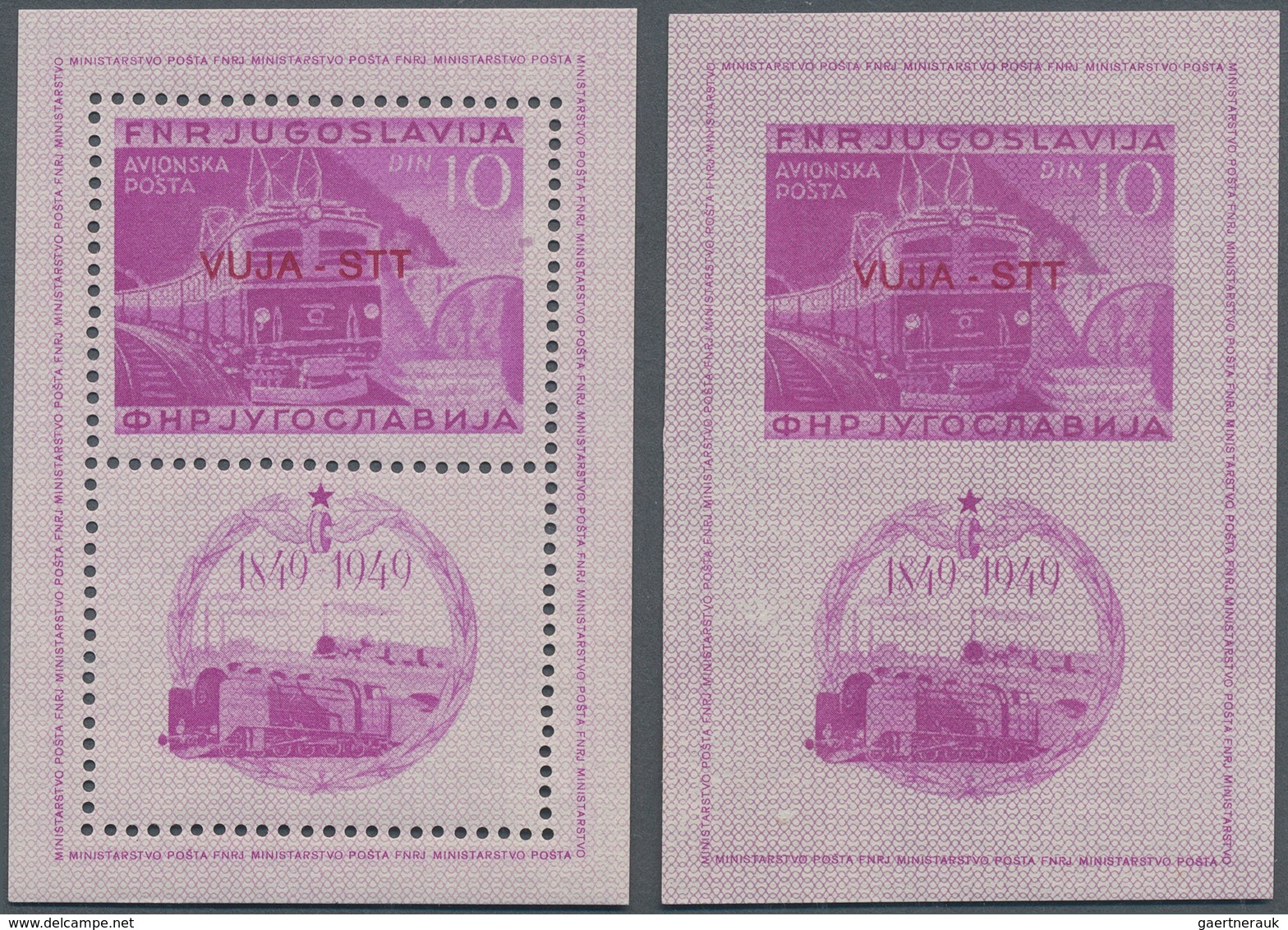 16287 Triest - Zone B: 1950, Railway Souvenir Sheets Perf./imperf., Two Pairs Unmounted Mint, One Piece Sl - Ungebraucht