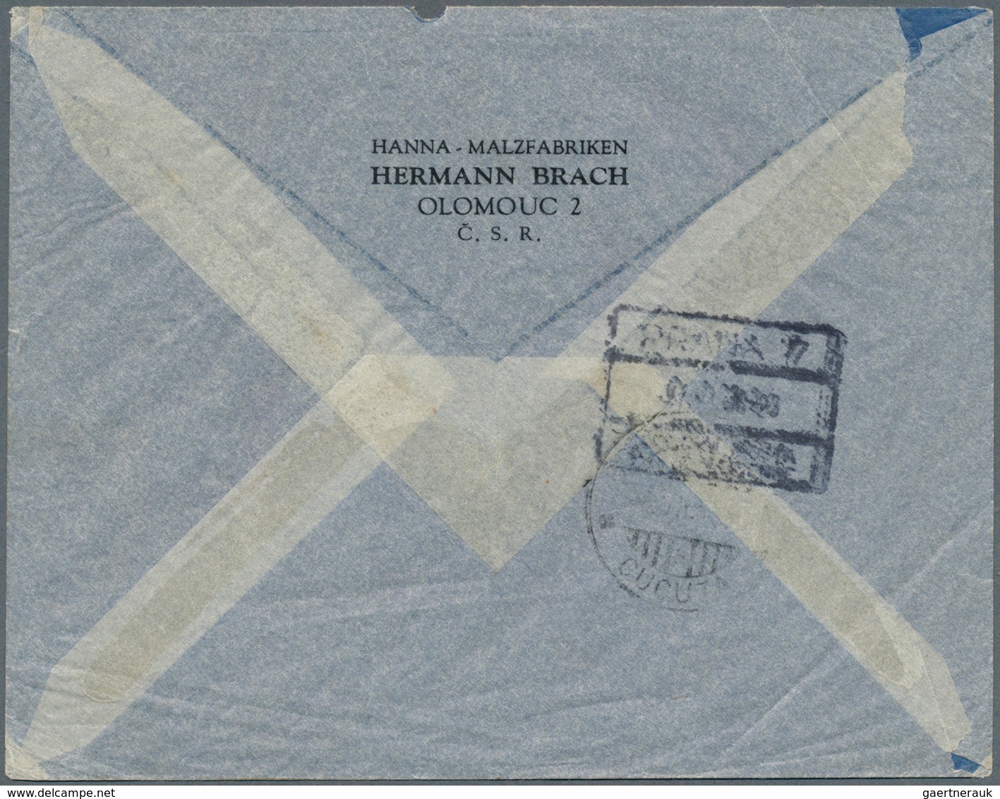 16290A Tschechoslowakei: 1938, 50 H, 2 Kc And 5 Kc Airmail Stamps, Mixed Franking On Airmail Cover From OLO - Lettres & Documents