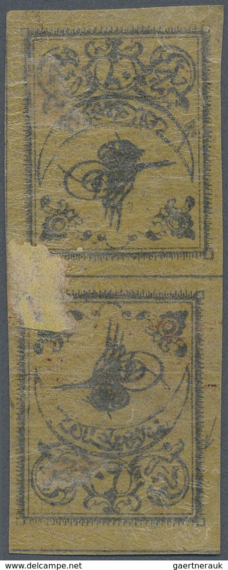 16301 Türkei: 1863, 20 Pa. Black On Thin Yellow Paper Variety Without Border, Mint Vertical «head To Head» - Briefe U. Dokumente