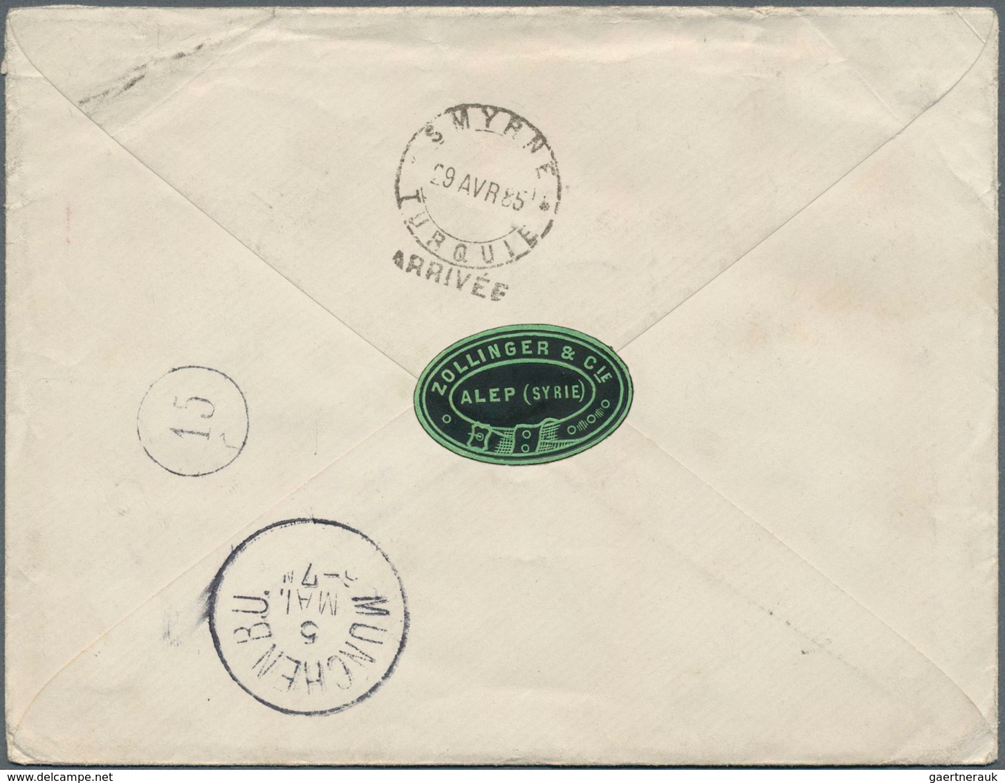 16307 Türkei: 1885, Pair 2 Pia Yellowish Brown On Cover Tied By "ALEP TURQUIE 23/4/85" Cds. UPU Registrati - Lettres & Documents