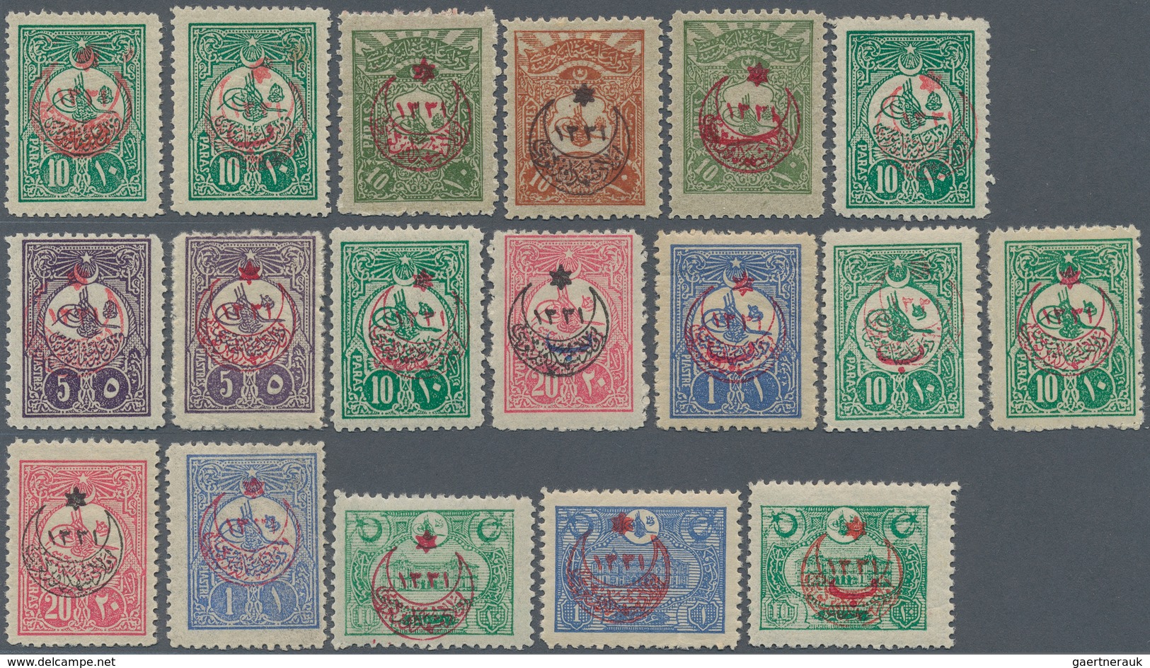 16313 Türkei: 1915, Six Pointed Star For Tax Orphans Complete Set Of 18 Values Including Mi.335 (signed) A - Briefe U. Dokumente