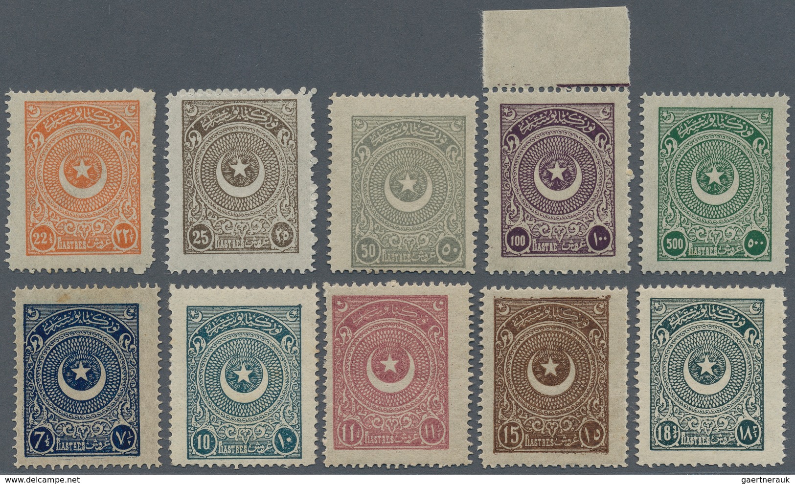 16332 Türkei: 1923, Star And Moon First Issue Set Of 21 Values Up To 500 Pia. Green, Mint Never Hinged, Ve - Briefe U. Dokumente