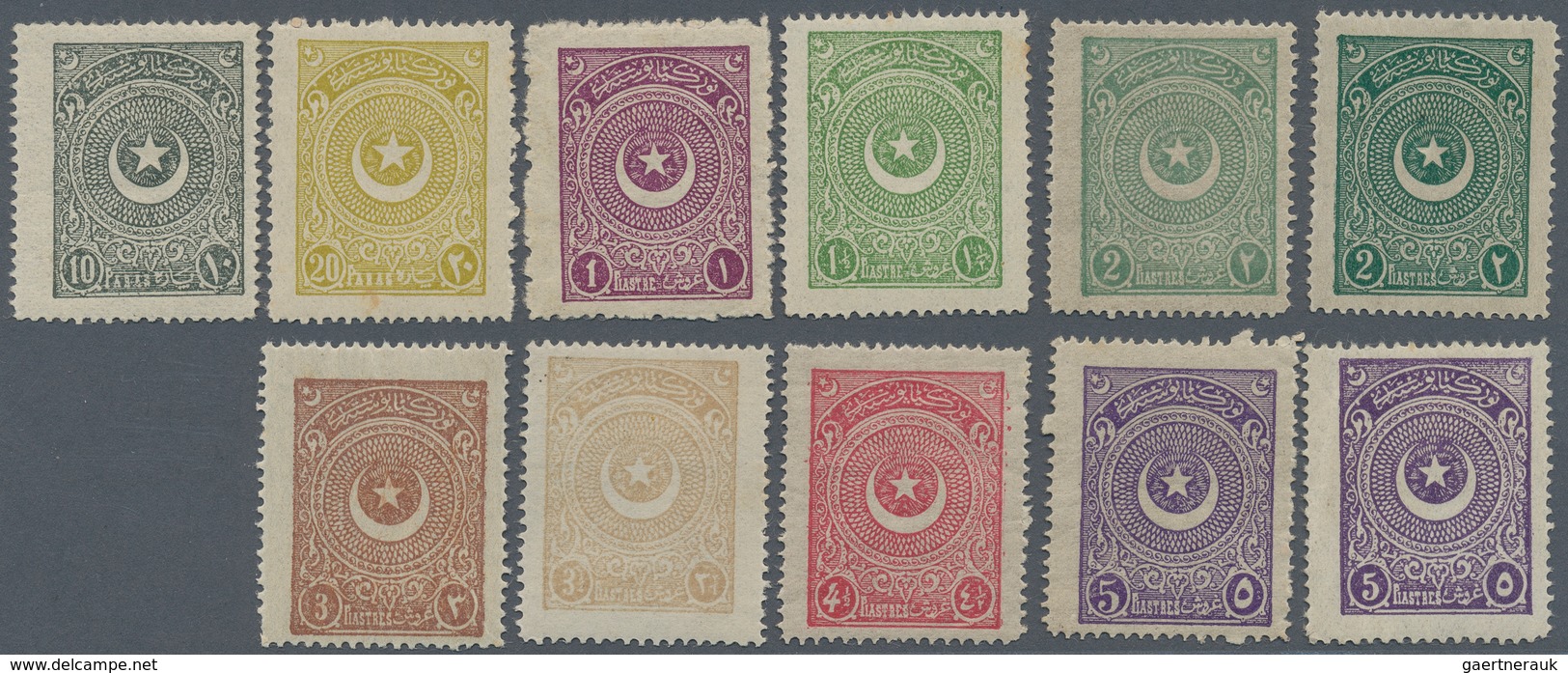 16332 Türkei: 1923, Star And Moon First Issue Set Of 21 Values Up To 500 Pia. Green, Mint Never Hinged, Ve - Briefe U. Dokumente