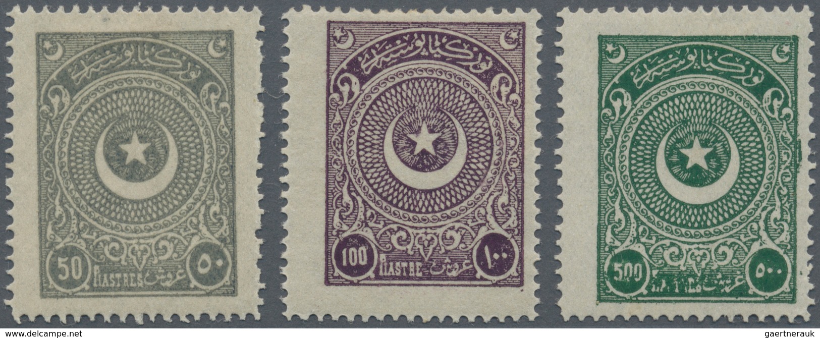 16333 Türkei: 1923. The Definitives Set's Three High-values: 50pia, 100pia And 500pia. All Unused (hinge R - Briefe U. Dokumente