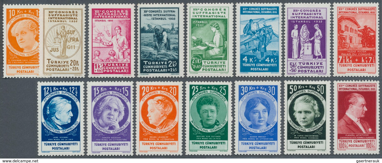 16340 Türkei: 1935, Woman's Rights Congress Complete Set Of 15 Values, Right Margin Imprints, Mint Never H - Lettres & Documents