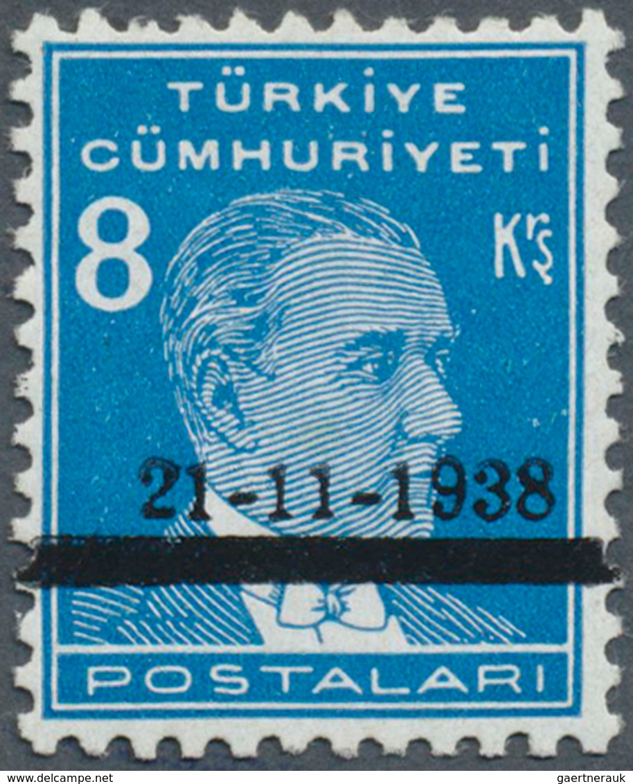 16344 Türkei: 1938, 8 Krs. Light Blue Atatürk Mourning Issue, Mint Never Hinged, Very Fine And Rare Stamp, - Briefe U. Dokumente