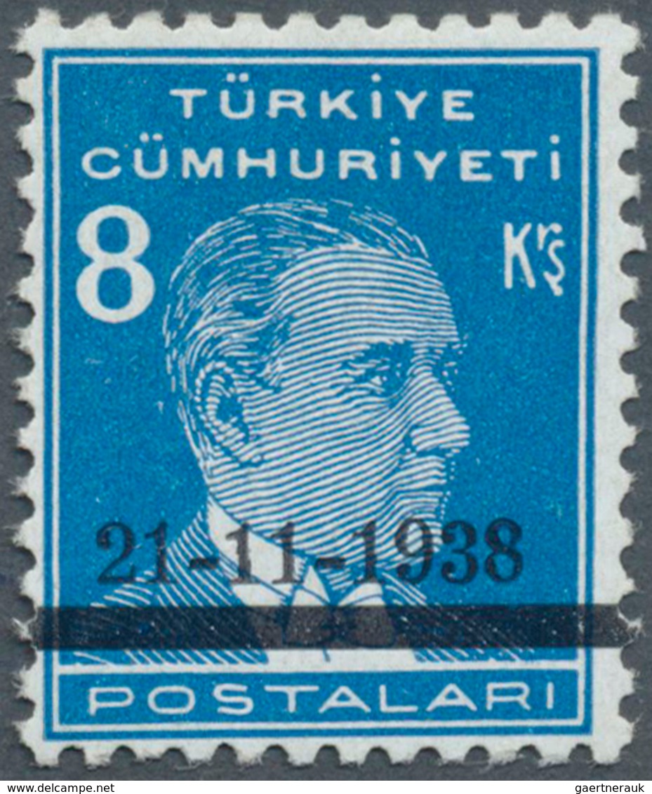 16345 Türkei: 1938, 8 Krs. Light Blue Atatürk Mourning Issue, Mint Never Hinged, Very Fine And Rare Stamp, - Lettres & Documents