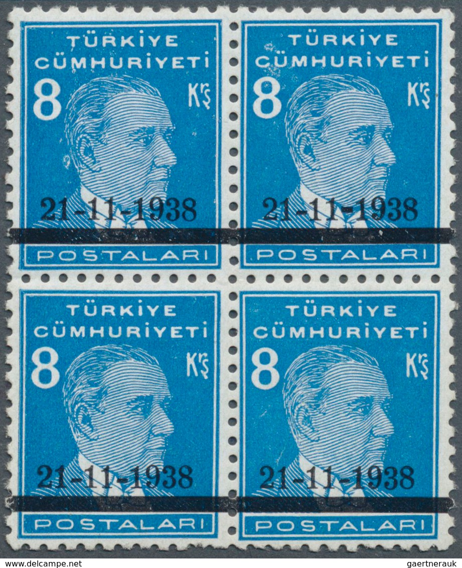 16347 Türkei: 1938, 8 Krs. Light Blue Atatürk Mourning Issue Block Of Four, Mint Never Hinged, Very Fine R - Lettres & Documents