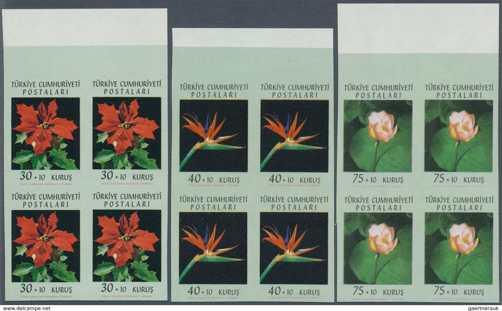 16353 Türkei: 1962, Flower Festival 30-75 K. Imperforated Block Of 4 With Sheet Margin At Top, Complete Se - Lettres & Documents