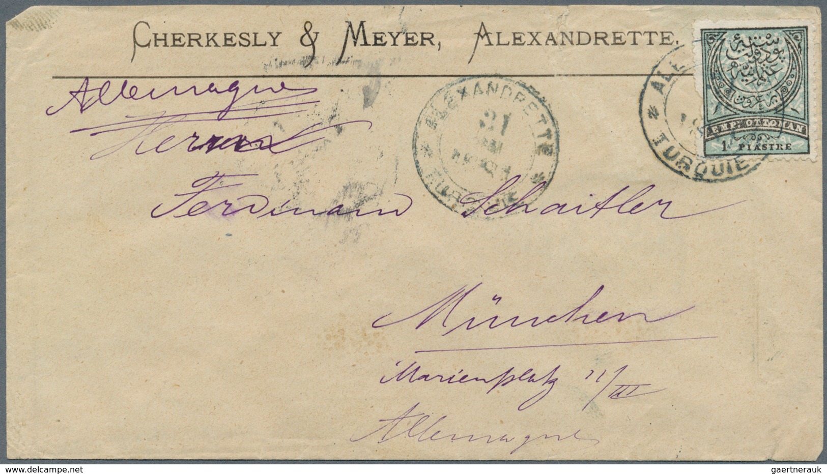 16370 Türkei - Stempel: 1884, 1 Pia Blue Black On Commercial Cover Tied By "ALEXANDRETTE TURQUIE 21/5/84" - Autres & Non Classés