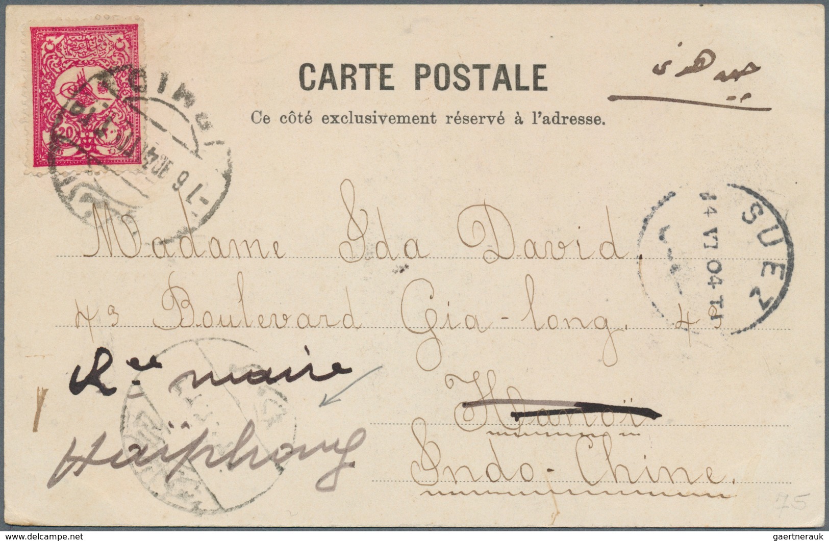 16373 Türkei - Stempel: 1904, "ISMID" Cds. On Postcard Addressed To Hanoi Indo Chine And Forwarded At Arri - Autres & Non Classés