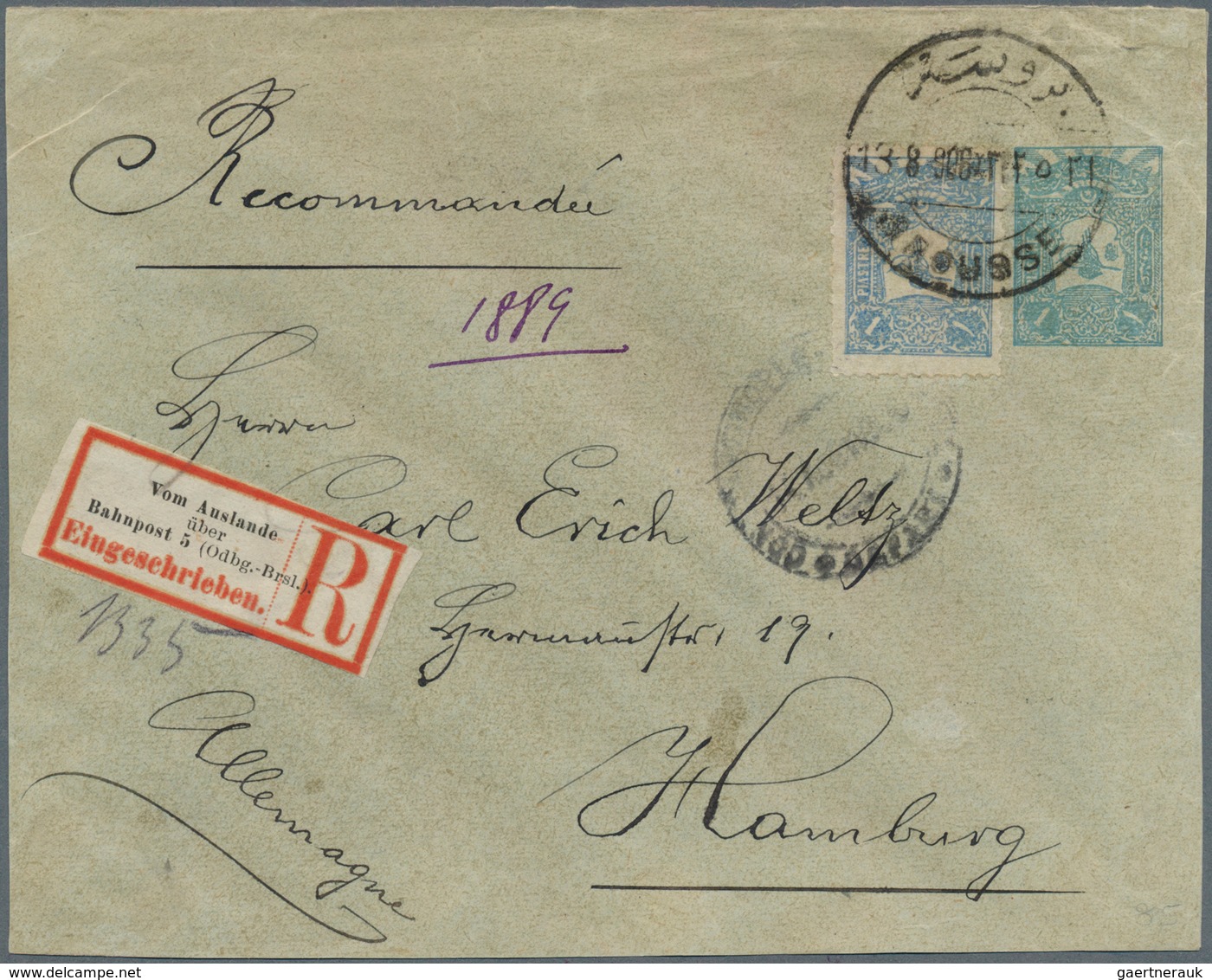 16374 Türkei - Stempel: 1906, "BROUSSE" Cds. On Registered Uprated Used Postal Stationery Envelope With La - Sonstige & Ohne Zuordnung