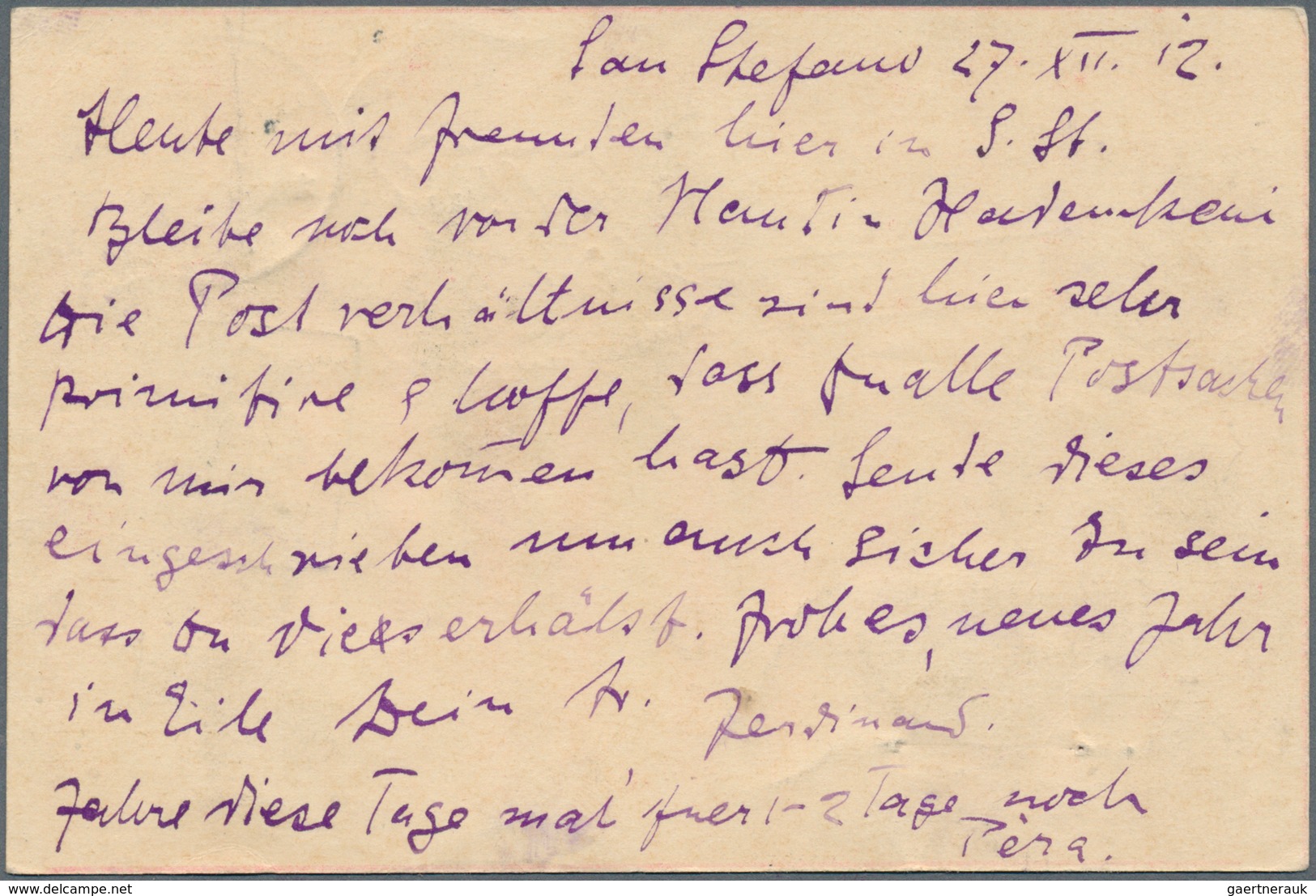 16392 Türkei - Stempel: 1912, "AYA-STEFANO 24/10/1912" Cds. On 20 Para Postal Stationery Card Used Uprated - Sonstige & Ohne Zuordnung