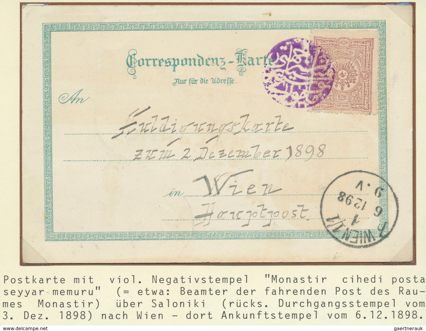 16393 Türkei - Stempel: 1898, 20p. Postcard, From Saloniki To Vienna, Tied By All Arabic "MANASTIR CIHETI - Sonstige & Ohne Zuordnung