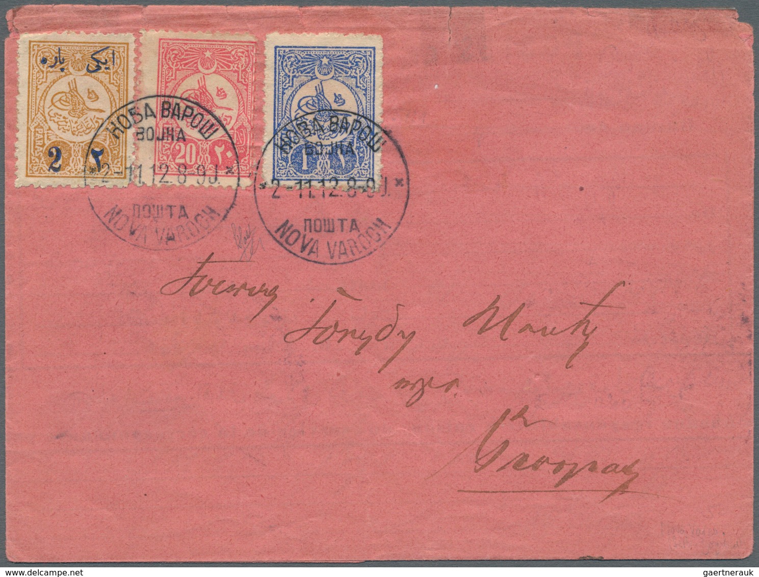 16394 Türkei - Stempel: "NOVA VAROCH 2.11.12", Two Bilingual Cds., Clear On Folded Telegram With 2 Pia. On - Sonstige & Ohne Zuordnung