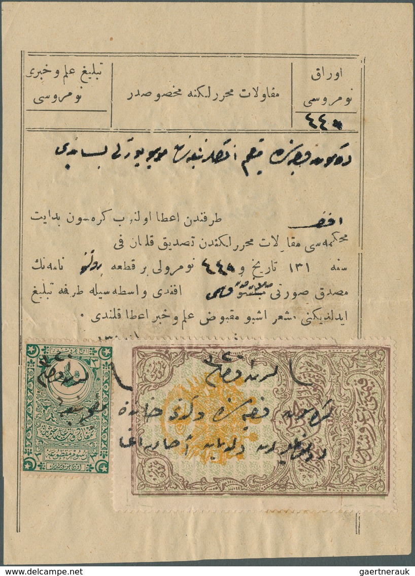 16399 Türkei - Besonderheiten: 1904 (1320) REVENUES: Two Scarce Revenue Stamps With Cancellation In Manusc - Autres & Non Classés