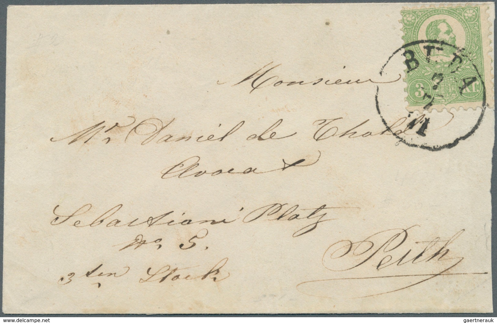 16405 Ungarn: 1871, 3 Kr Green Litograph Single Franking On A Small Local Cover (faults) Cancelled "BUDA" - Lettres & Documents