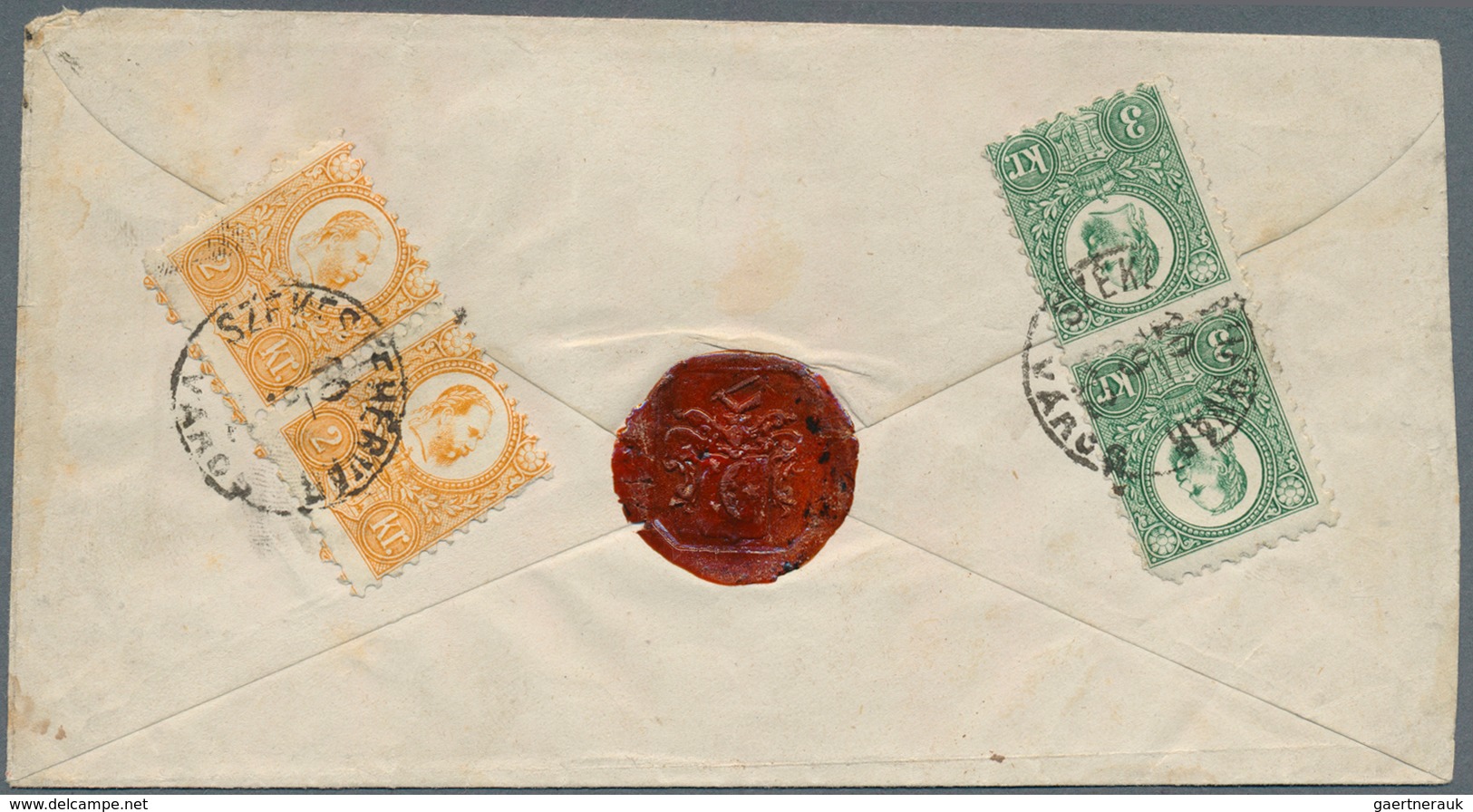 16406 Ungarn: 1871, 5 Kr Red Franz-Josef Pse, Uprated With Horizontal Pair 2 Kr Yellow-orange And Vertical - Briefe U. Dokumente